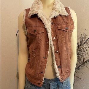 Gilded Intent Brown Vest with Faux Fur Collar